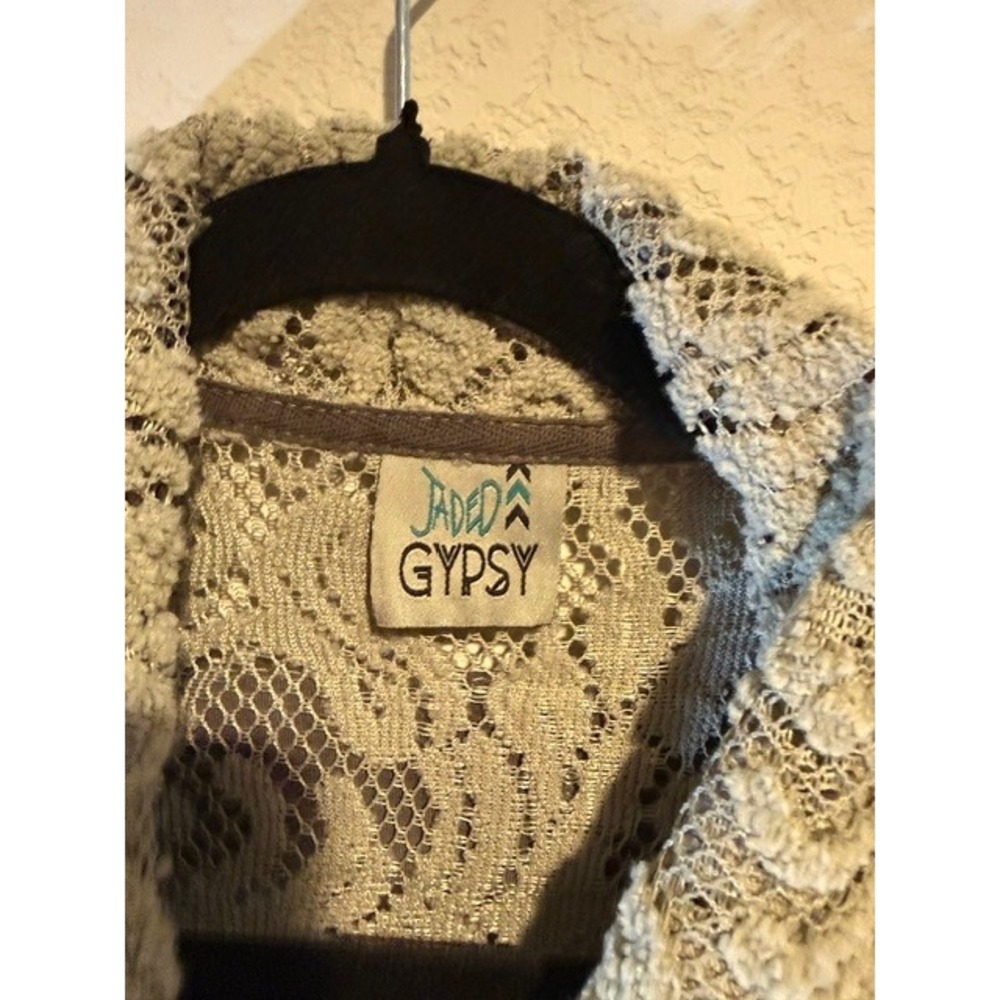 Jaded Gypsy Sweet Whispers Lace Button Down Shirt Sage Green Oversized O/S - Picture 4 of 8